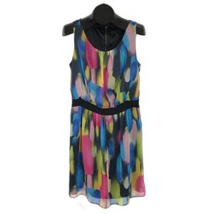 The Limited Chiffon Scoop Neck Dress Women's Large Watercolor Sleeveless Lined
